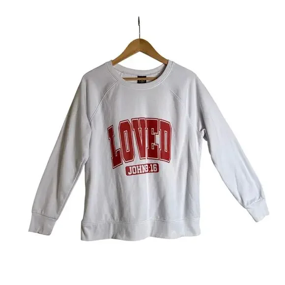 Athletic Works LOVED John 3:16 White Graphic Sweatshirt Pullover L (12-14) - Picture 2 of 7